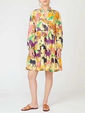 J Crew 100% Cotton Tiered popover dress in Ratti® safari print